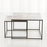 Set of 2 Sand Casted Nesting End Tables-Black Frame w/Nickel Top(طاولتين  متداخلتين مع سطح من النيكل و إطار أسود - مجموعة من 2)