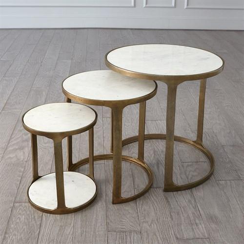 Set of 3 Marble Top Nesting Tables-Brass(طقم - طاولات متداخلة من الرخام - نحاس)