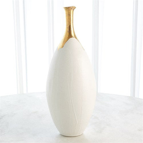 Dipped Golden Crackle/White Slender Vase- Large-فازه سكري مع ذهبي
