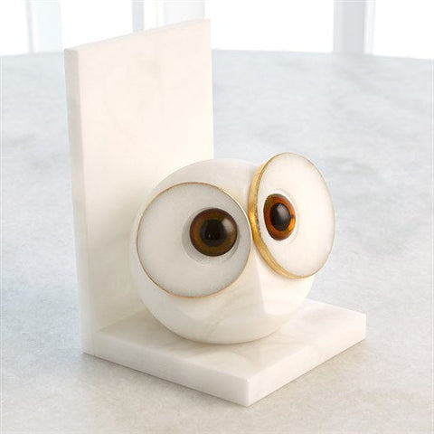 Pair Alabaster Big Eyed Owl Bookends- Large-منحوته على شكل بومه