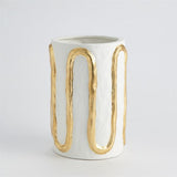 Serpentine Vase-Matte White w/Gold- Small-مزهرية -أبيض مطفي مع ذهبي - صغير