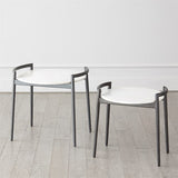 Retro Round Gunmetal Iron and White Marble Side Table- Large-طاولة قهوة مستديرة من الحديد المعدني والرخام الأبيض-كبير