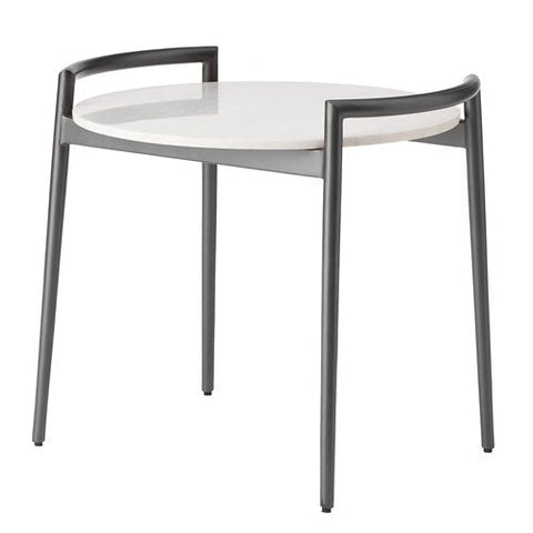 Retro Round Gunmetal Iron and White Marble Side Table- Large-طاولة قهوة مستديرة من الحديد المعدني والرخام الأبيض-كبير