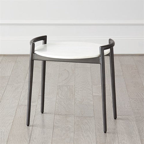 Retro Round Gunmetal Iron and White Marble Side Table- Small-طاولة قهوة مستديرة من الحديد المعدني والرخام الأبيض-صغير