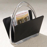 Black Leather Stirrup Magazine(حامل كتب من الجلد الأسود بقاعدة أرضية ومقبض)