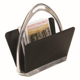 Black Leather Stirrup Magazine(حامل كتب من الجلد الأسود بقاعدة أرضية ومقبض)