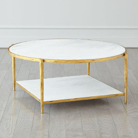 Circle/Square Cocktail Table-Gold w/ White Marble