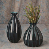 Fluted Cinched Vase-Ink-Fat( مزهرية مخددة كحلية اللون- عريضة)