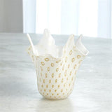 Glass Handkerchief Vase-White/Gold Bubbles(مزهرية منديل زجاج - فقاعات بيضاء / ذهبية)