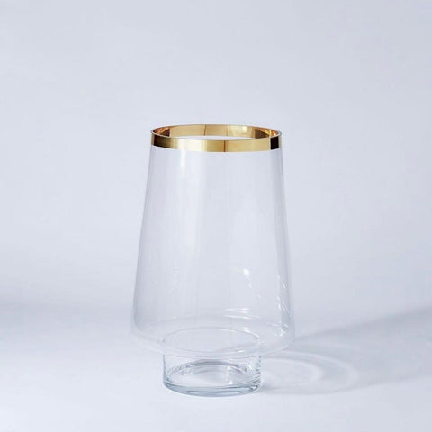 Gold Banded Hurricane-Clear-Small(شمعدان شفاف صغير ذو فوهة مذهبة)