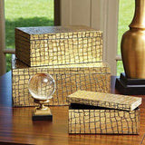 Mock Croc Box-Gold-Medium(صندوق جلد التمساح الصناعي بلون ذهبي - متوسط)