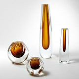 Pentagon Cut Glass Vase-Amber