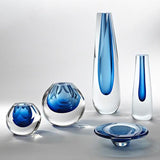 Pentagon Cut Glass Vase-Cobalt(مزهرية قطع الزجاج البنتاجون - بلون أزرق)
