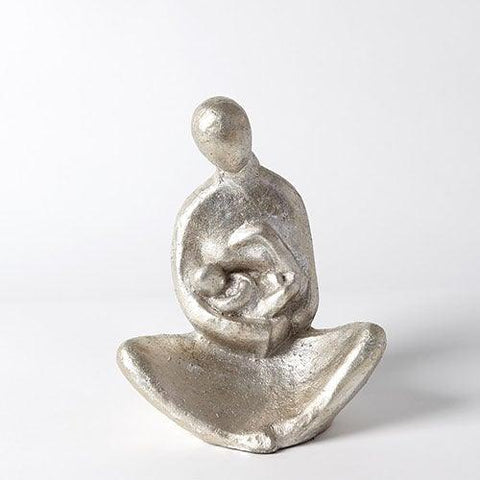 Seated Mother with Infant Sculpture-Silver Leaf