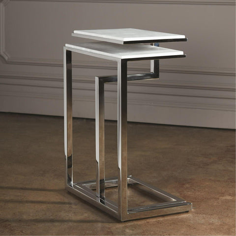 Set of 2 C-Nesting Tables-Nickel(طاولات جانبية متداخلة - نيكل - مجموعة من ٢)