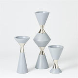 Set of 3 Hourglass Pillar Candleholders-Grey w/Nickel(شمعدان على شكل الساعة الرملية - رمادي و نيكل - مجموعة من 3)