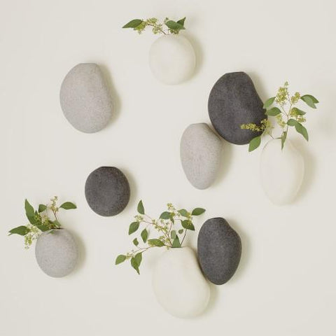 Set of 3 Pebble Wall Vases-Grey Wall décor set (مزهرية بابيل الجدارية - رمادي - مجموعة من 3)