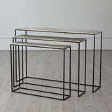 Set of 3 Sand Casted Nesting Consoles-Black Frame w/Nickel Top(مجموعة من ثلاثة مداخل متداخلة - إطار أسود مع سطح من النيكل)