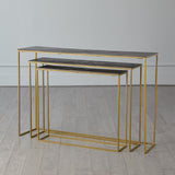 Set of 3 Sand Casted Nesting Consoles-Gold frame w/Black Top(طاولات متداخلة مصبوبة بالرمل - إطار ذهبي مع قمة سوداء)