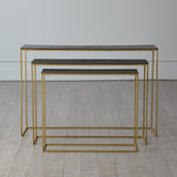 Set of 3 Sand Casted Nesting Consoles-Gold frame w/Black Top(طاولات متداخلة مصبوبة بالرمل - إطار ذهبي مع قمة سوداء)