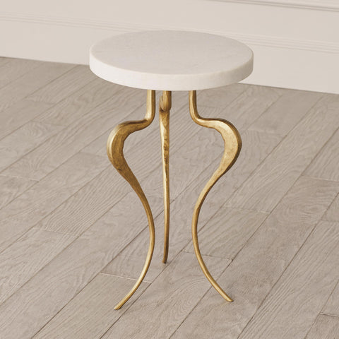 Silhouette Accent Table-Antique Gold w/White Honed Marble Top(طاوله - ذهبي مع أعلى الرخام الأبيض)