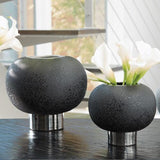 Silver Banded Sphere Vase-Black-Large(مزهرية سيلفير بانديد مستديرة - أسود -كبير)