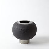Silver Banded Sphere Vase-Black-Small(مزهرية سيلفير بانديد مستديرة - أسود -صغير)