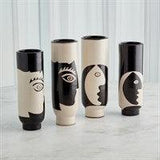 Simple Face Vase-Natural w/Black Design