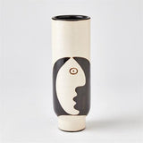 Simple Face Vase-Natural w/Black Design