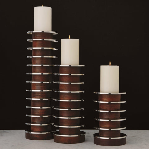 Stacked Plate Candle Holder-Large(شمعدان الحلقات الخشبية المرصوصة - كبير)