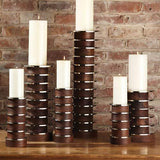 Stacked Plate Candle Holder-Small(شمعدان الحلقات الخشبية المرصوصة - صغير)