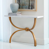 Teton Console-Gold w/White Marble Top(طاولة ذهبية بسطح من الرخام الأبيض مقاس 46*33*15 بوصة)