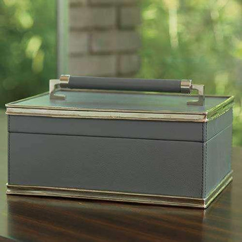 Wrapped Handle Leather Box-Grey/Nickel