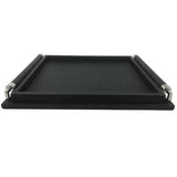 Wrapped Handle Tray-Black Leather-Small(صينية جلدية سوداء صغيرة بمقبض مغطى)