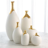 Dipped Golden Crackle/White Sphere Vase-Sm