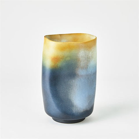 Indent Vase-Grey/Yellow-Sm