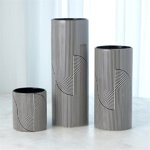 Striped Cylinder Vase-Black/White-Tall