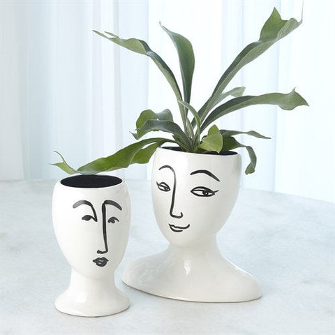 Modernist Head Vase Black and White-Tall